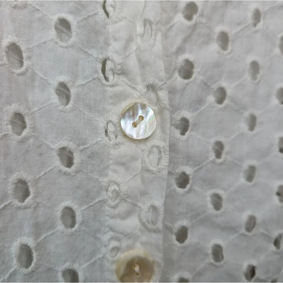 Tulip White Eyelet Button Down Collar Long Sleeve Shirt 100% Cotton Women Small - Picture 8 of 13